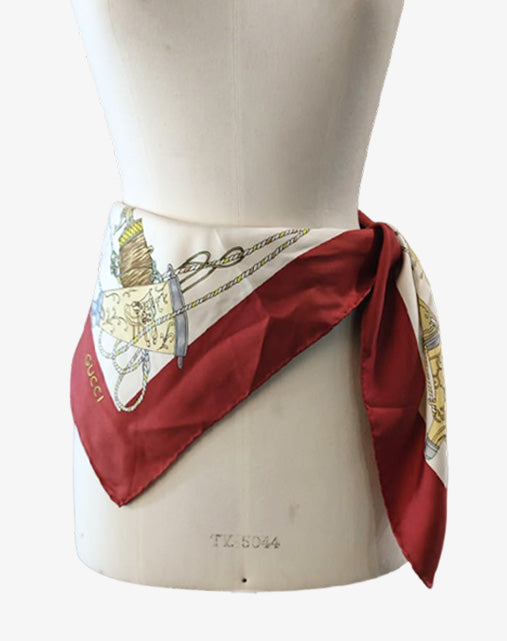 Foulard Carrè Gucci in Seta "Caccia al Fagiano" Bordo Bordeaux