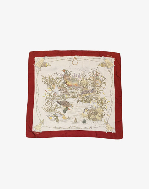 Foulard Carrè Gucci in Seta "Caccia al Fagiano" Bordo Bordeaux