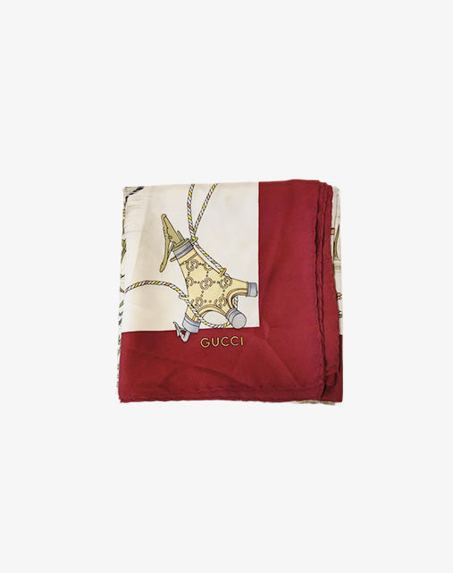 Foulard Carrè Gucci in Seta "Caccia al Fagiano" Bordo Bordeaux