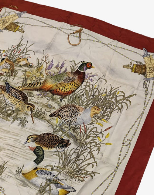 Foulard Carrè Gucci in Seta "Caccia al Fagiano" Bordo Bordeaux