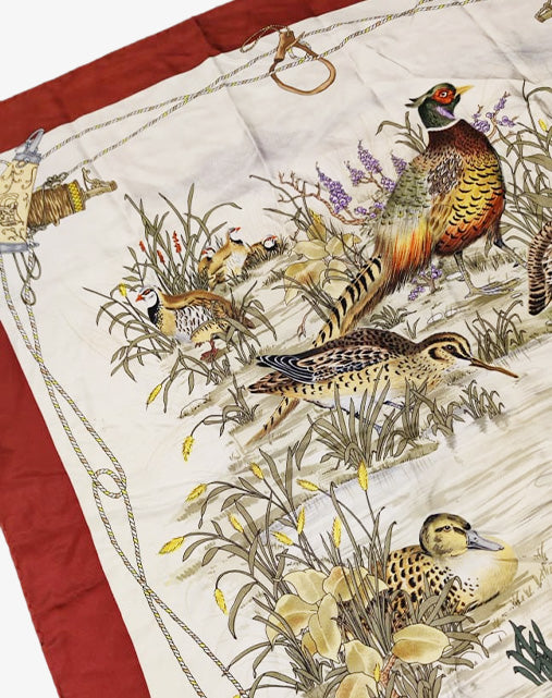 Foulard Carrè Gucci in Seta "Caccia al Fagiano" Bordo Bordeaux