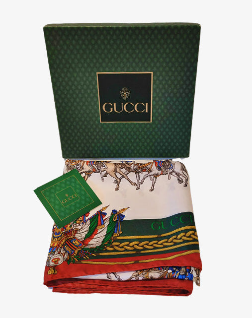 Gucci Trophy Foulard Vintage in Seta 86×86 Made in Italy con Scatola Originale