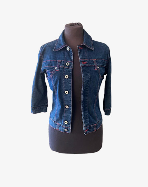 Giubbino in Denim D&G Dolce & Gabbana Anni '2000 Cuciture Fucsia a Contrasto