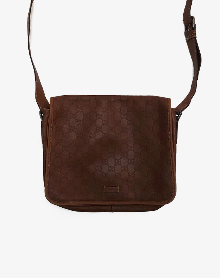 Gucci Borsa Cartella in pelle Guccissima nocciola anni 90