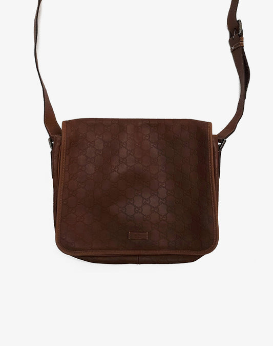 Gucci Borsa Cartella in pelle Guccissima nocciola anni 90