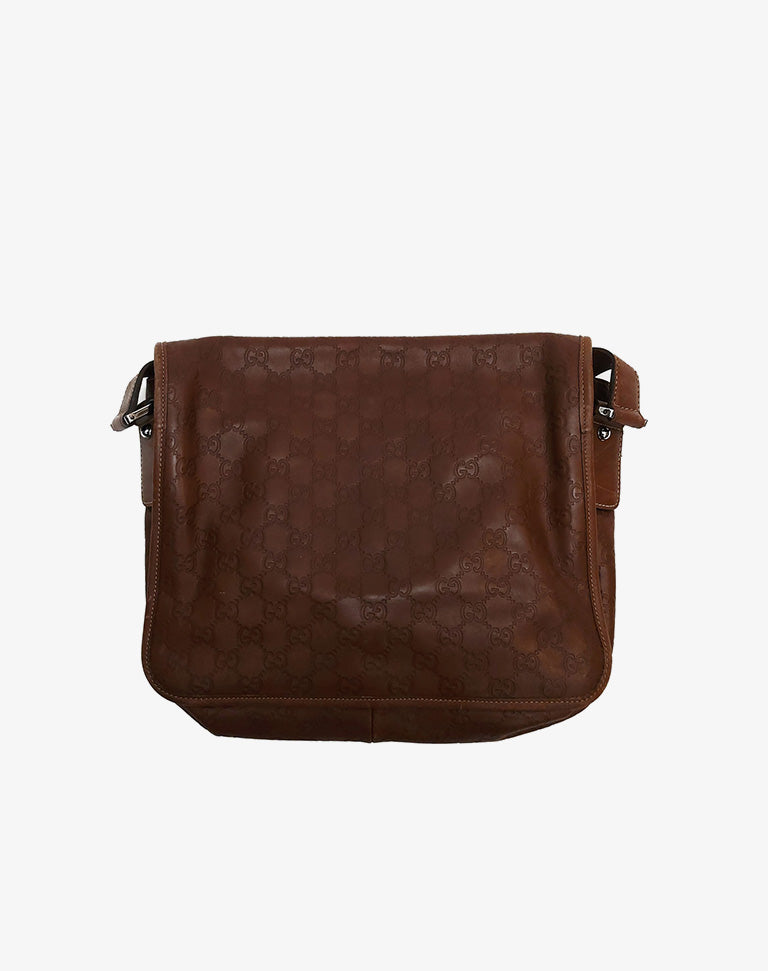 Gucci Borsa Cartella in pelle Guccissima nocciola anni 90