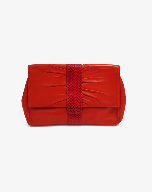 Gucci Borsa Clutch con Tracolla Rossa in Nappa con dettaglio Pitone Vintage Anni 90/00