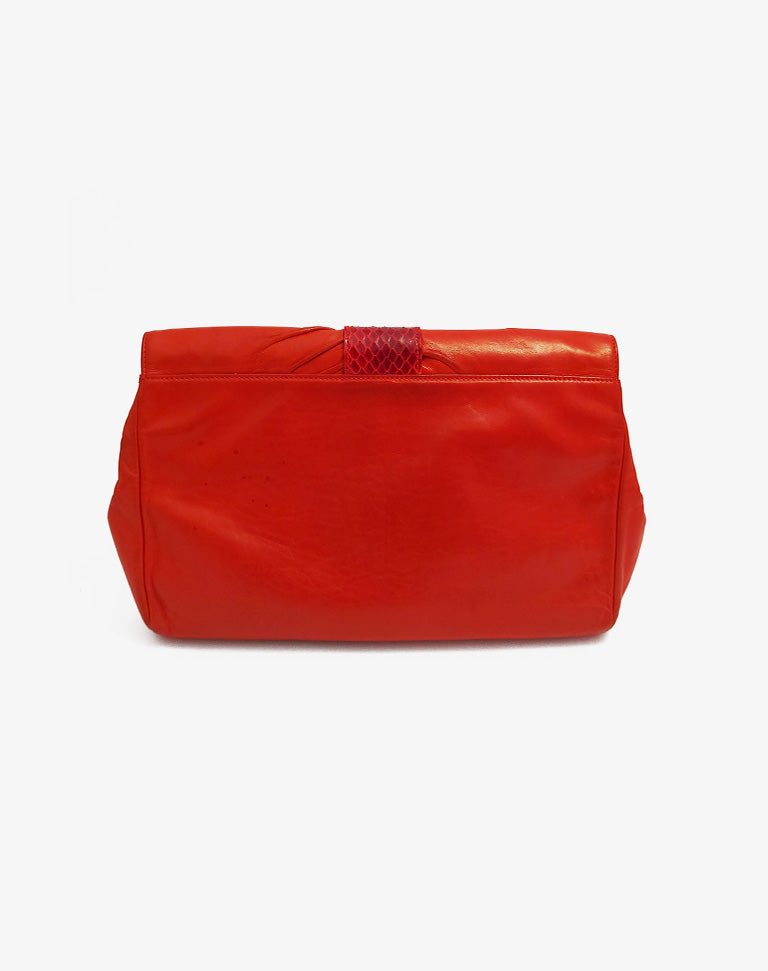 Gucci Borsa Clutch con Tracolla Rossa in Nappa con dettaglio Pitone Vintage Anni 90/00