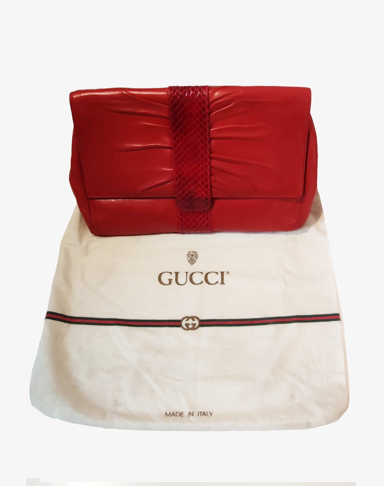 Gucci Borsa Clutch con Tracolla Rossa in Nappa con dettaglio Pitone Vintage Anni 90/00