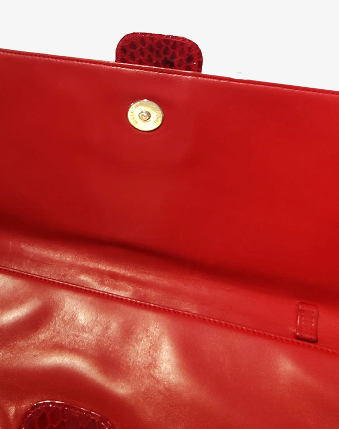 Gucci Borsa Clutch con Tracolla Rossa in Nappa con dettaglio Pitone Vintage Anni 90/00