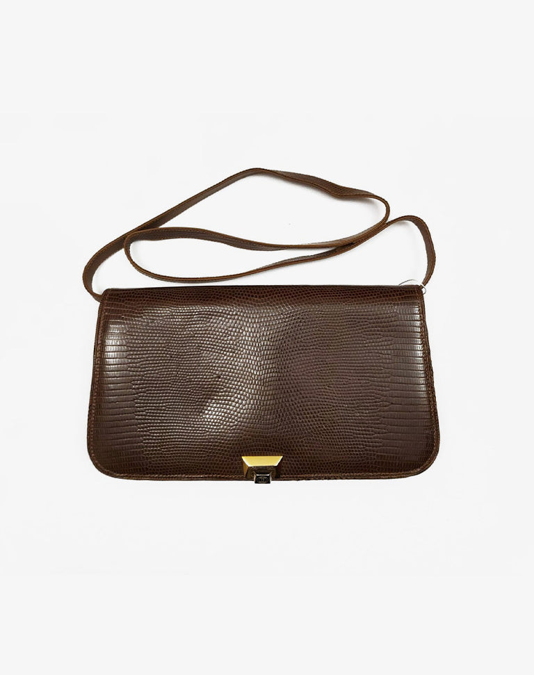 Gucci Borsa a Tracolla in Pelle di Lucertola Marrone/Cognac Vintage Anni 2000
