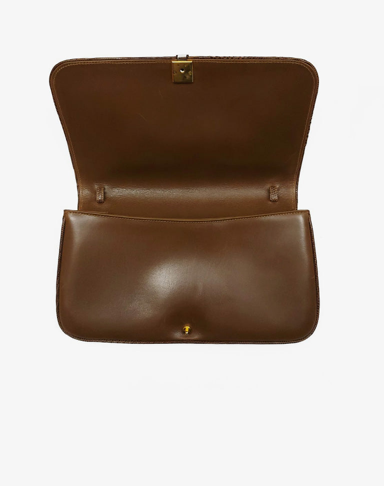 Gucci Borsa a Tracolla in Pelle di Lucertola Marrone/Cognac Vintage Anni 2000
