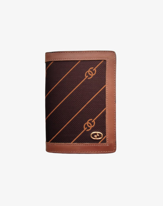 Portacarte Gucci vintage in canvas monogram marrone e pelle cuoio anni ’80