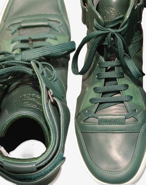 Gucci New Basketball High Top 386738 by Alessandro Michele Green Men's Leather Sneakers Made in Italy (2015)