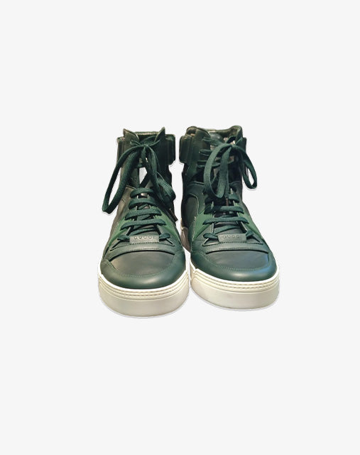 Gucci New Basketball High Top 386738 by Alessandro Michele Green Men's Leather Sneakers Made in Italy (2015)
