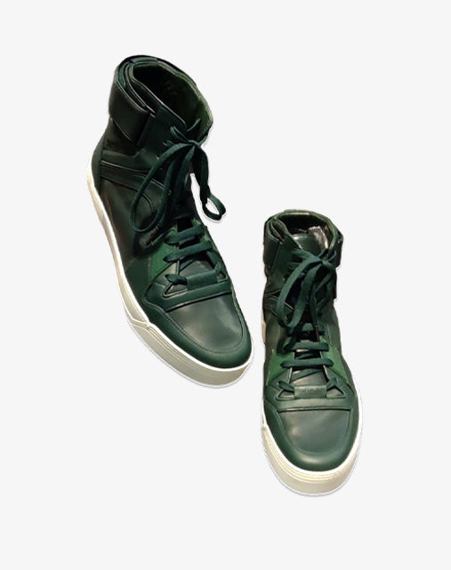 Gucci New Basketball High Top 386738 by Alessandro Michele Green Men's Leather Sneakers Made in Italy (2015)