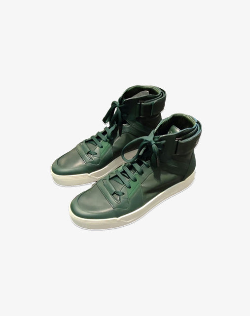 Gucci New Basketball High Top 386738 by Alessandro Michele Green Men's Leather Sneakers Made in Italy (2015)