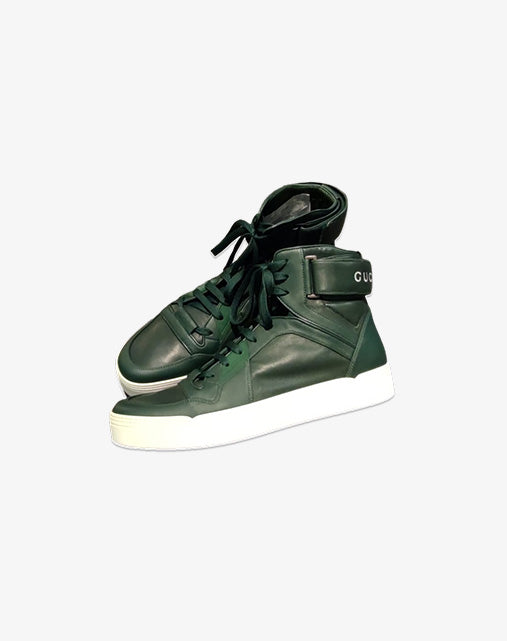 Gucci New Basketball High Top 386738 by Alessandro Michele Green Men's Leather Sneakers Made in Italy (2015)