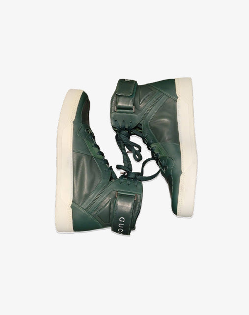 Gucci New Basketball High Top 386738 by Alessandro Michele Green Men's Leather Sneakers Made in Italy (2015)
