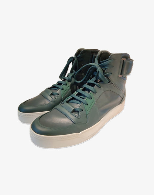 Gucci New Basketball High Top 386738 by Alessandro Michele Green Men's Leather Sneakers Made in Italy (2015)