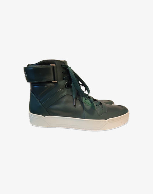 Gucci New Basketball High Top 386738 by Alessandro Michele Green Men's Leather Sneakers Made in Italy (2015)