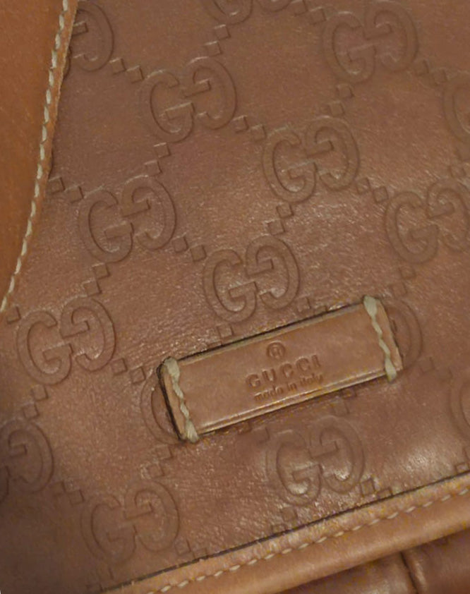 Gucci Borsa Cartella in pelle Guccissima nocciola anni 90