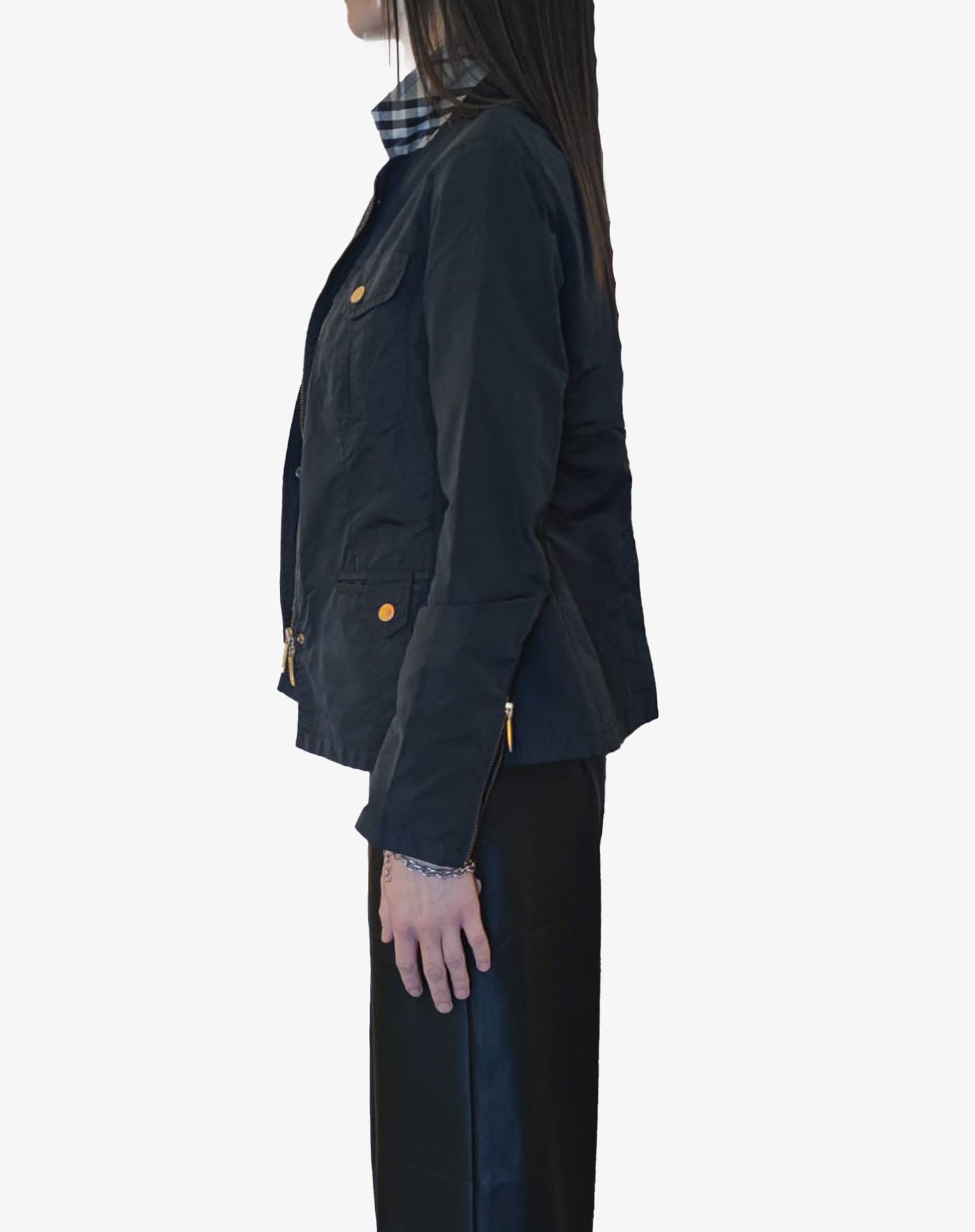Giacca donna  impermeabile Jacket Burberry London leggero navy con catenella logo