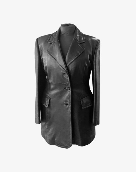 Blazer lungo Gianfranco Ferré donna in pelle nera con interno removibile