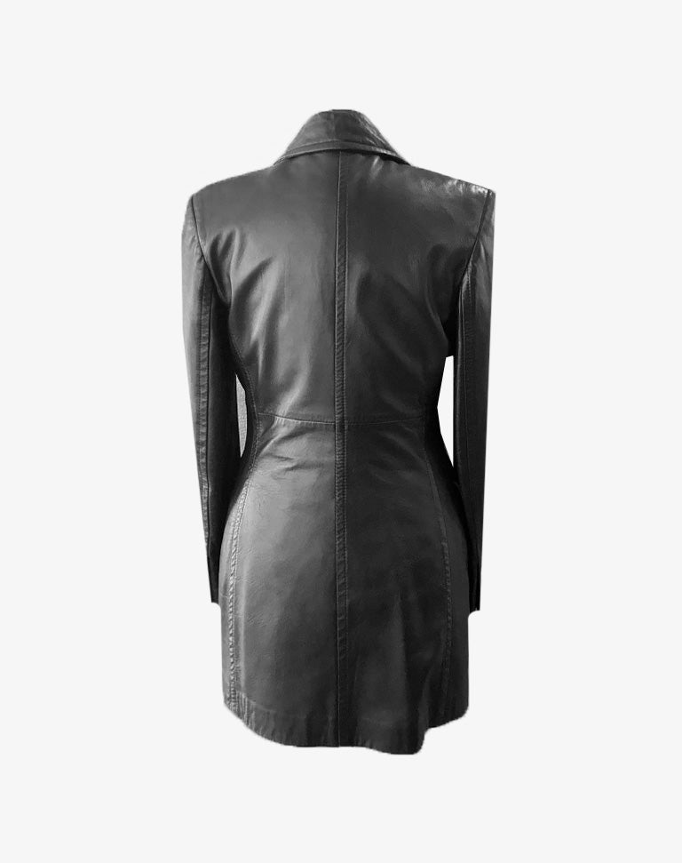 Blazer lungo Gianfranco Ferré donna in pelle nera con interno removibile