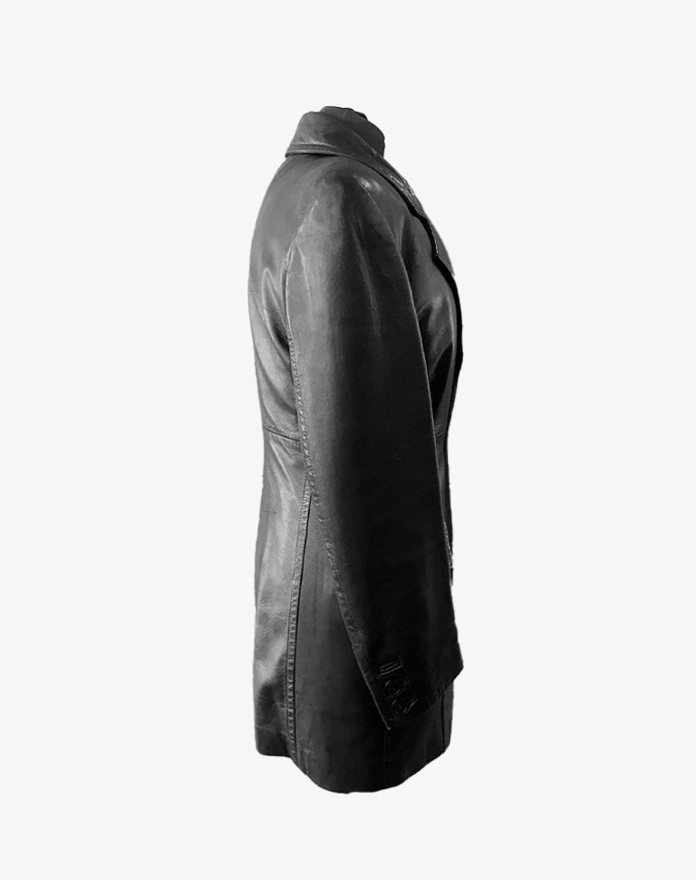 Blazer lungo Gianfranco Ferré donna in pelle nera con interno removibile