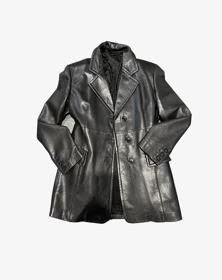Blazer lungo Gianfranco Ferré donna in pelle nera con interno removibile