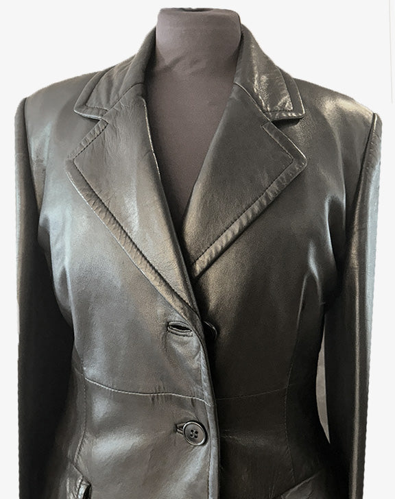 Blazer lungo Gianfranco Ferré donna in pelle nera con interno removibile