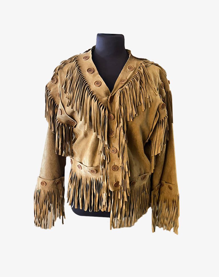 Giacca Moschino Leather donna in vera pelle scamosciata con frange anni 2000