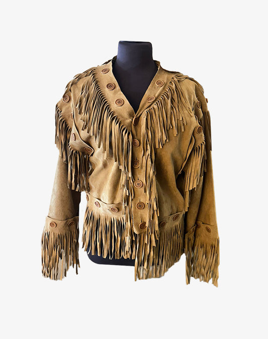 Giacca Moschino Leather donna in vera pelle scamosciata con frange anni 2000