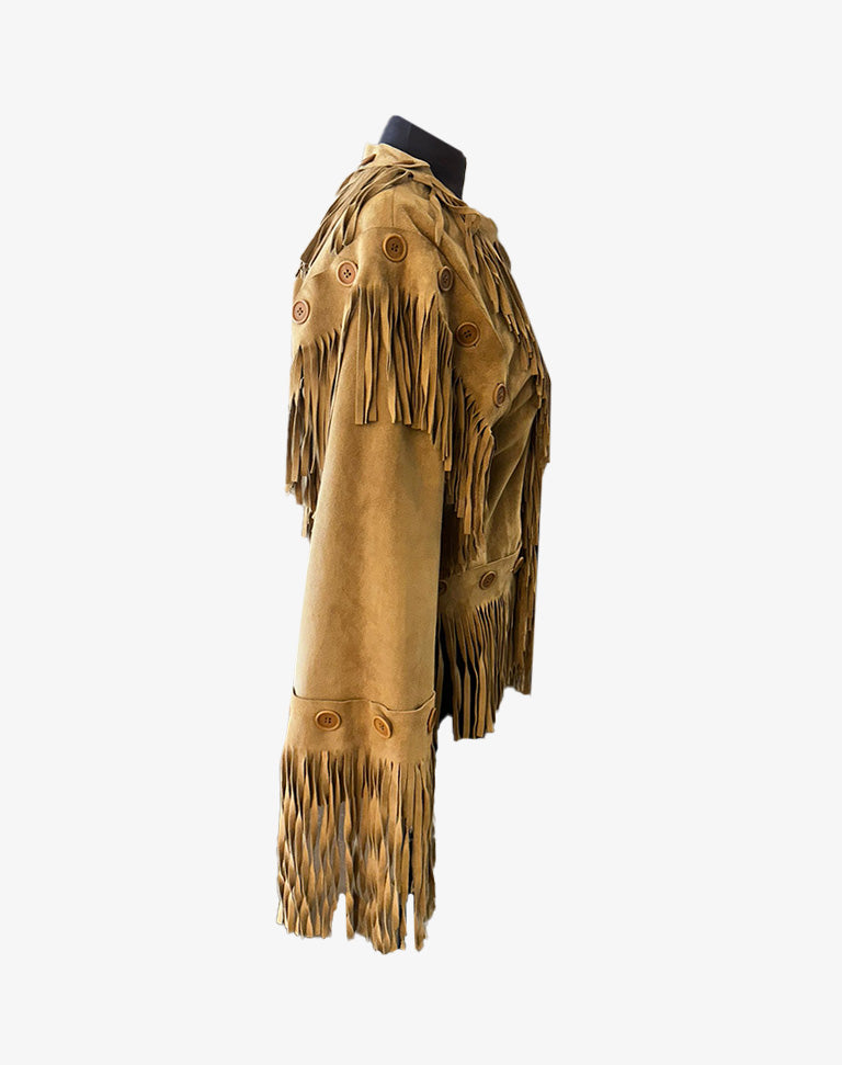 Giacca Moschino Leather donna in vera pelle scamosciata con frange anni 2000