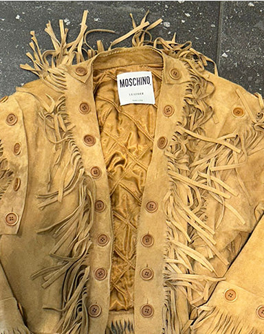 Giacca Moschino Leather donna in vera pelle scamosciata con frange anni 2000