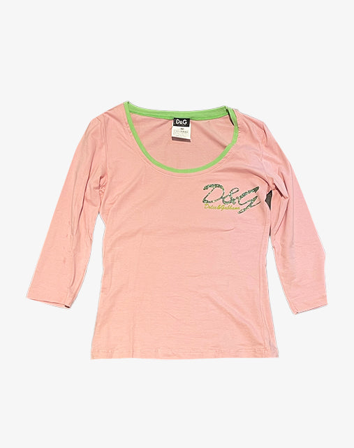 D&G Dolce & Gabbana Maglia Rosa Logo Glitter anni 2000