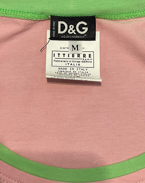 D&G Dolce & Gabbana Maglia Rosa Logo Glitter anni 2000