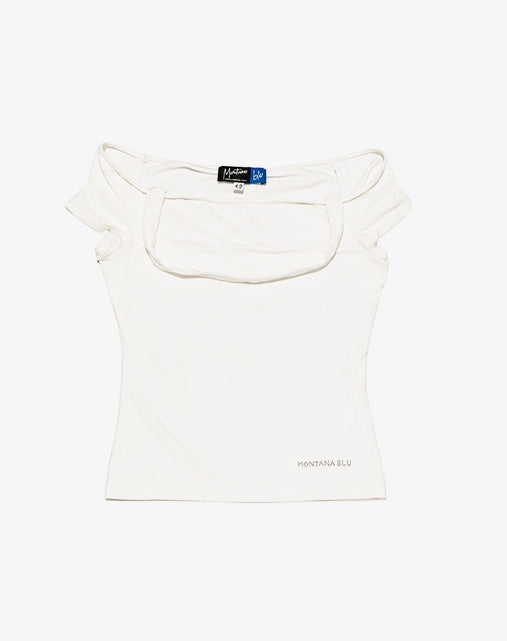 Montana Blu by Claude Montana Top Panna con Logo Strass Anni 2000