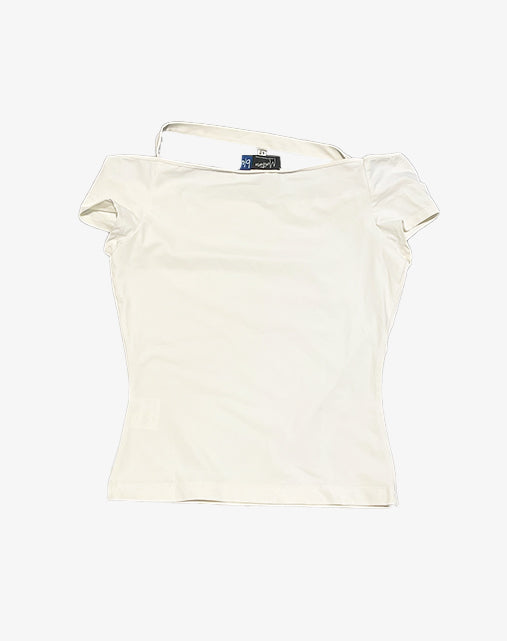 Montana Blu by Claude Montana Top Panna con Logo Strass Anni 2000