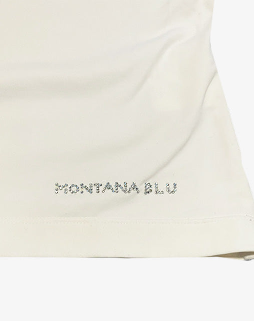 Montana Blu by Claude Montana Top Panna con Logo Strass Anni 2000