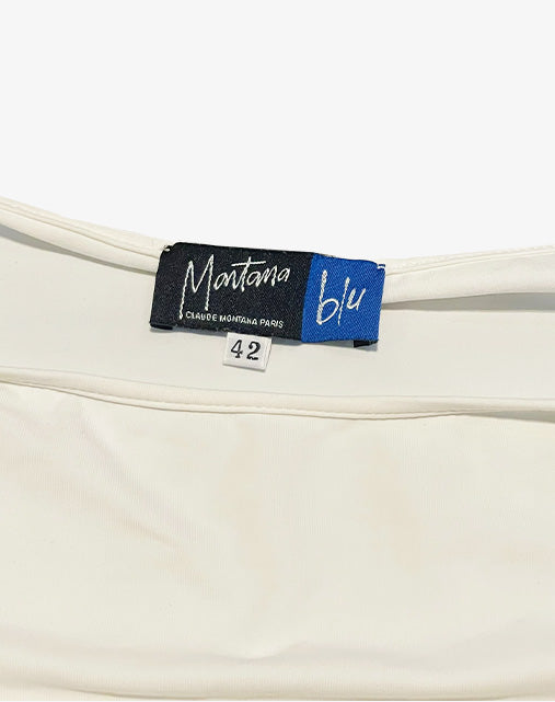 Montana Blu by Claude Montana Top Panna con Logo Strass Anni 2000