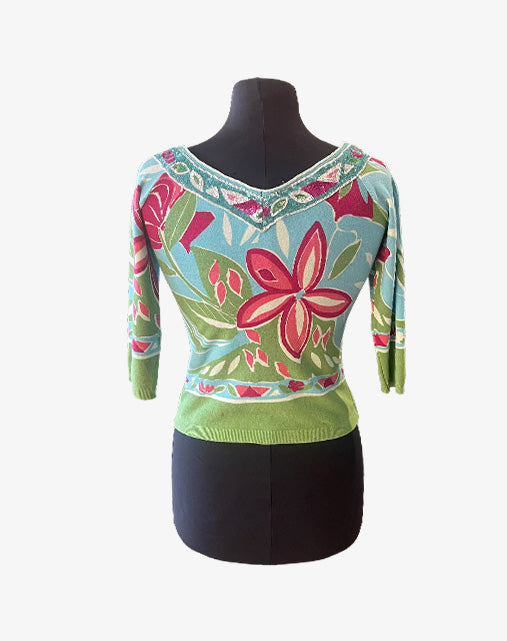 Blumarine Anna Molinari Top Floreale Y2K Made in Italy Paillettes anni 2000