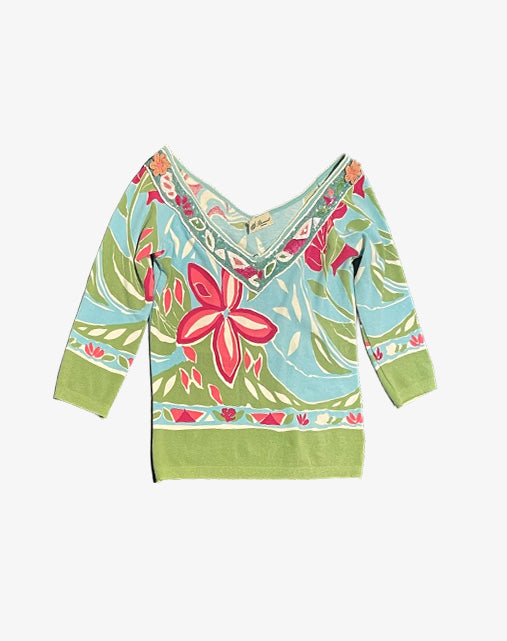 Blumarine Anna Molinari Top Floreale Y2K Made in Italy Paillettes anni 2000