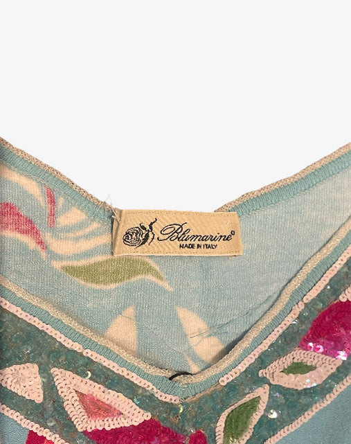 Blumarine Anna Molinari Top Floreale Y2K Made in Italy Paillettes anni 2000