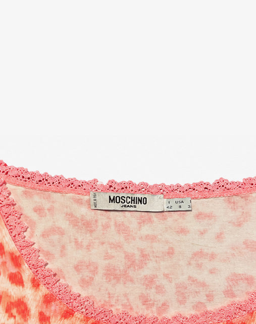 Moschino Jeans Top Maculato Rosa Y2K Anni 2000