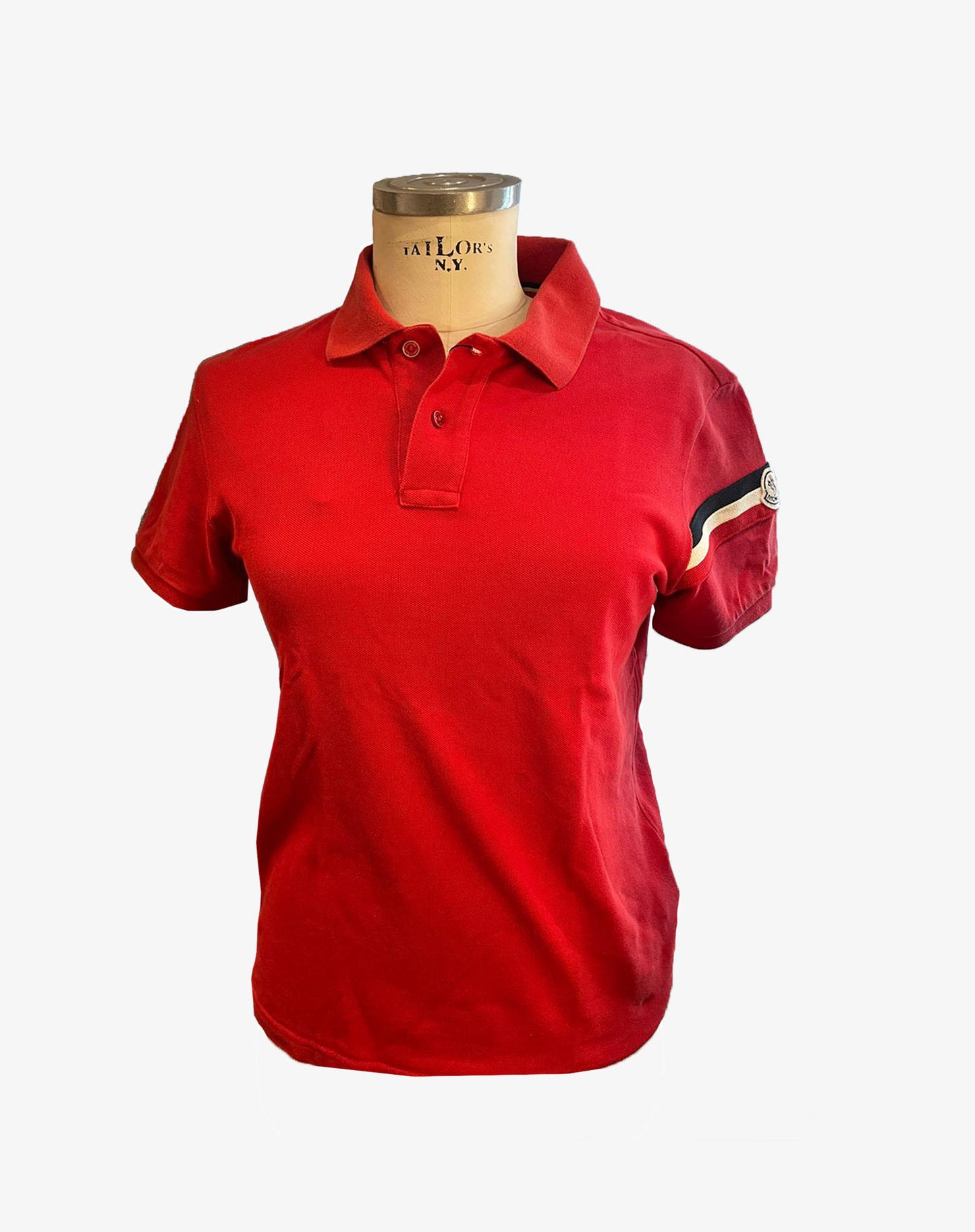 Moncler Polo Donna Rossa Logo Patch Manica Taglia S