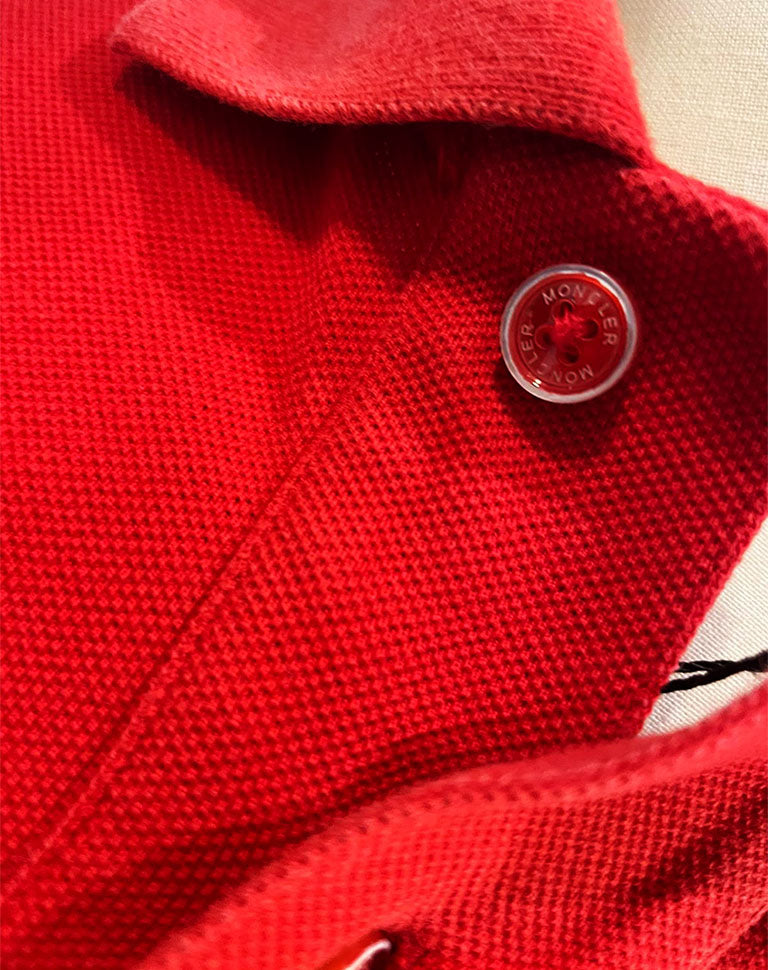 Moncler Polo Donna Rossa Logo Patch Manica Taglia S