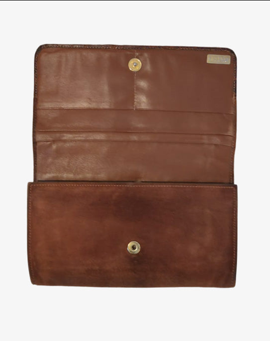 Portafoglio Gucci Vintage in pelle scamosciata marrone con inserto stampa cocco