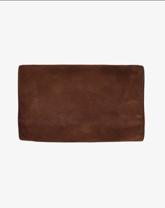 Portafoglio Gucci Vintage in pelle scamosciata marrone con inserto stampa cocco